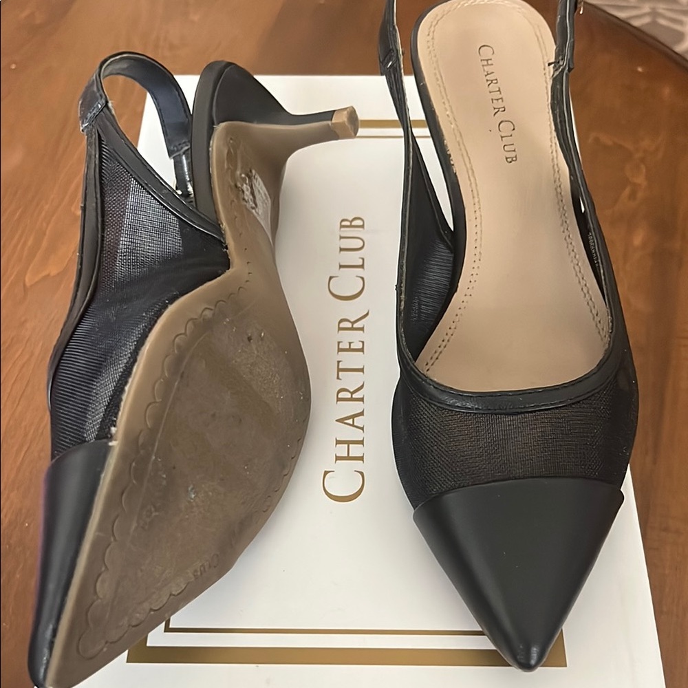 Charter Club Navy Blue Pointed Toe Slingback Heels
